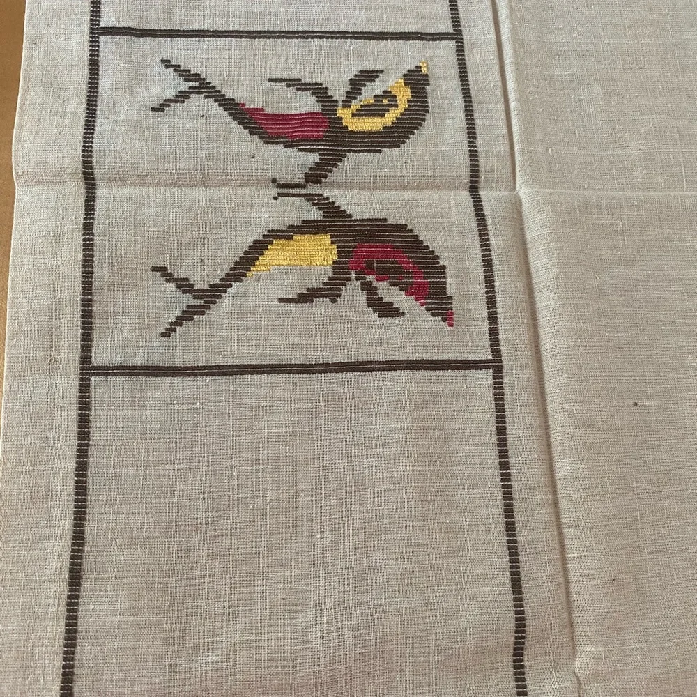 Vintage marine life table topper w/6 cocktail napkins hand cross stitched linen